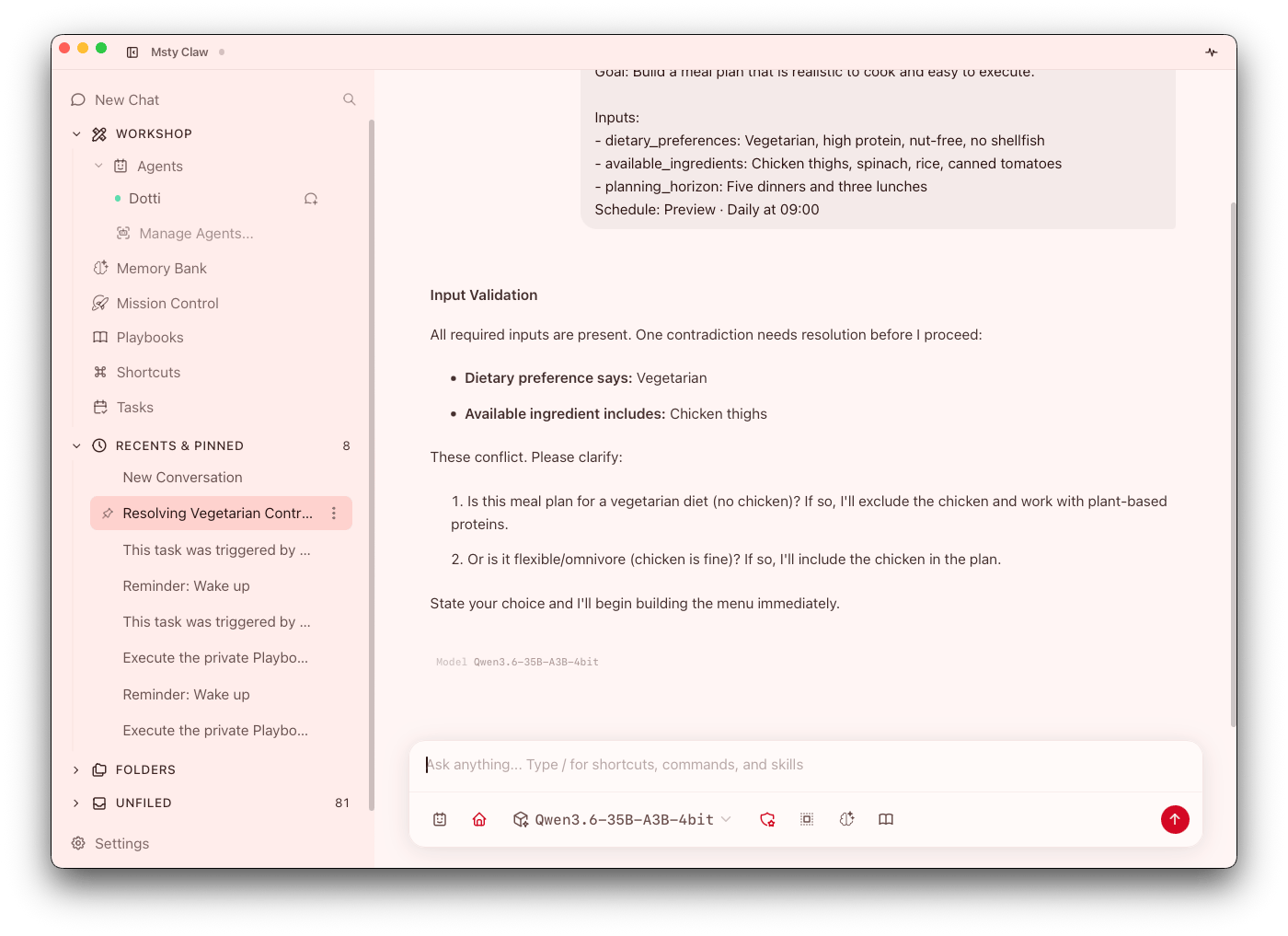 Msty Claw overview conversation